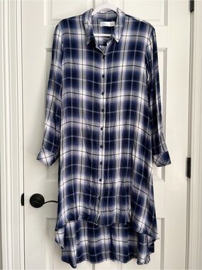Time and True Blue & White Plaid Button-Down Tunic Plaid Shirt Dress Size M